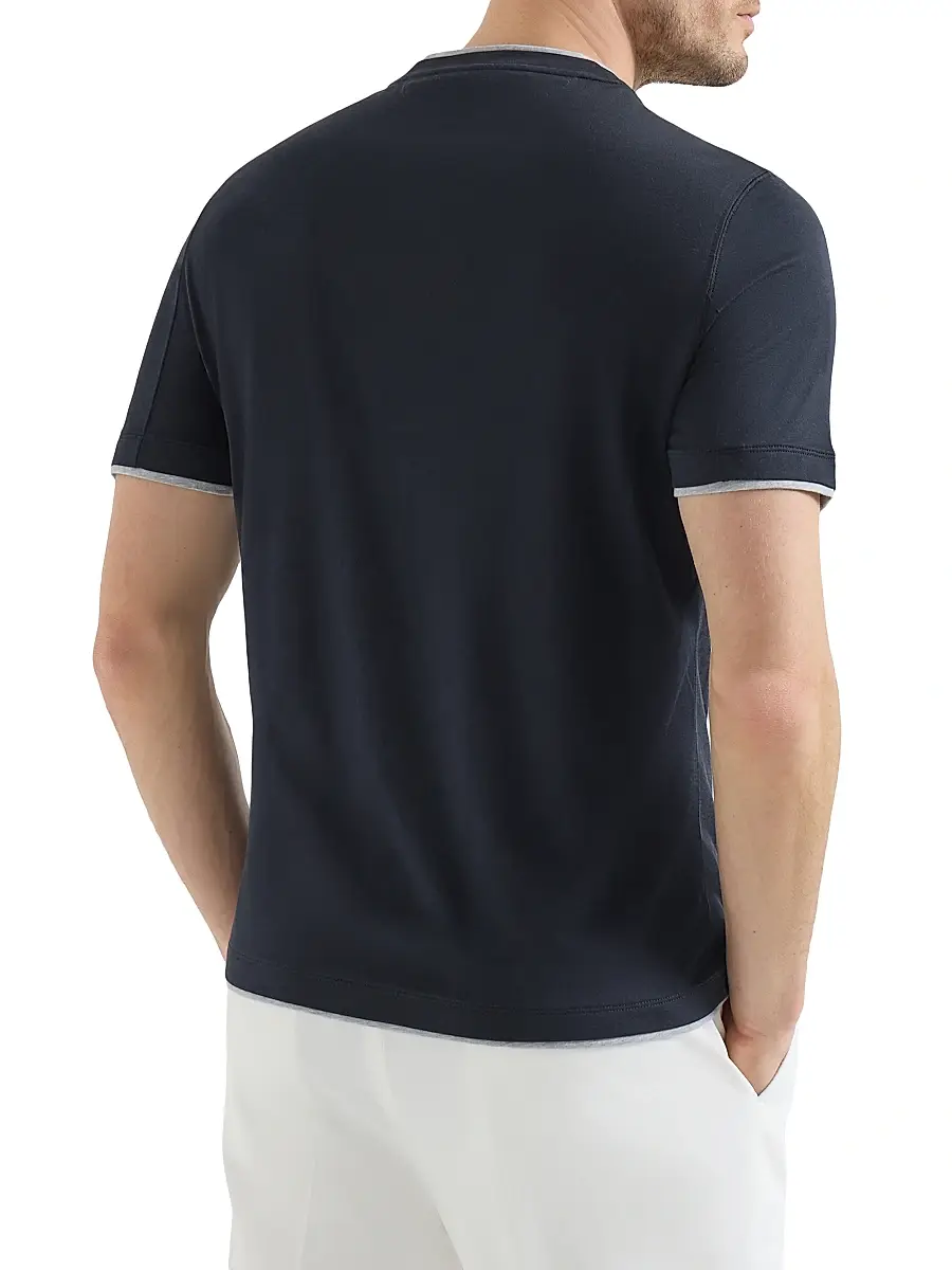 Brunello Cucinelli Men's Silk and Cotton Lightweight Jersey Crew-Neck T Shirt | Thumbnail 3