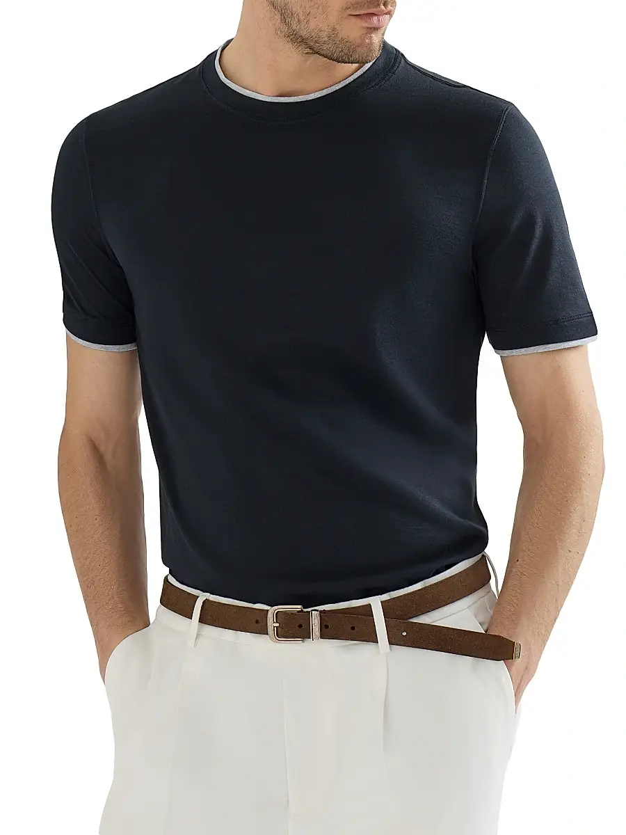 Brunello Cucinelli Men's Silk and Cotton Lightweight Jersey Crew-Neck T Shirt | Thumbnail 4