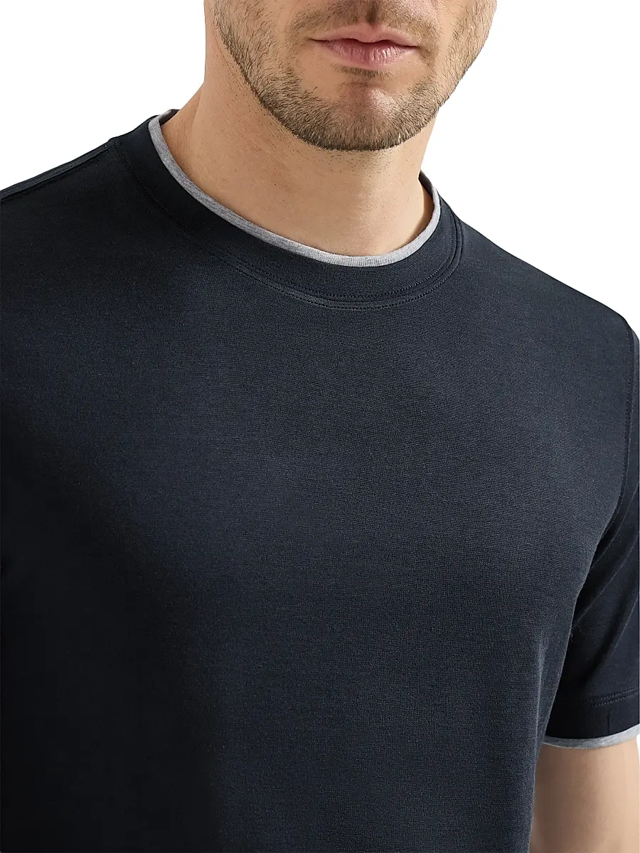 Brunello Cucinelli Men's Silk and Cotton Lightweight Jersey Crew-Neck T Shirt | Thumbnail 5