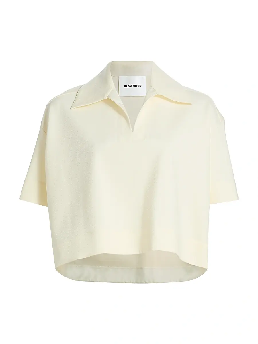 Jil Sander Women's Textured Crepe Short-Sleeve Polo Shirt - Chalk | Image 1 Jil Sander Women's Textured Crepe Short-Sleeve Polo Shirt - Chalk | Image 1