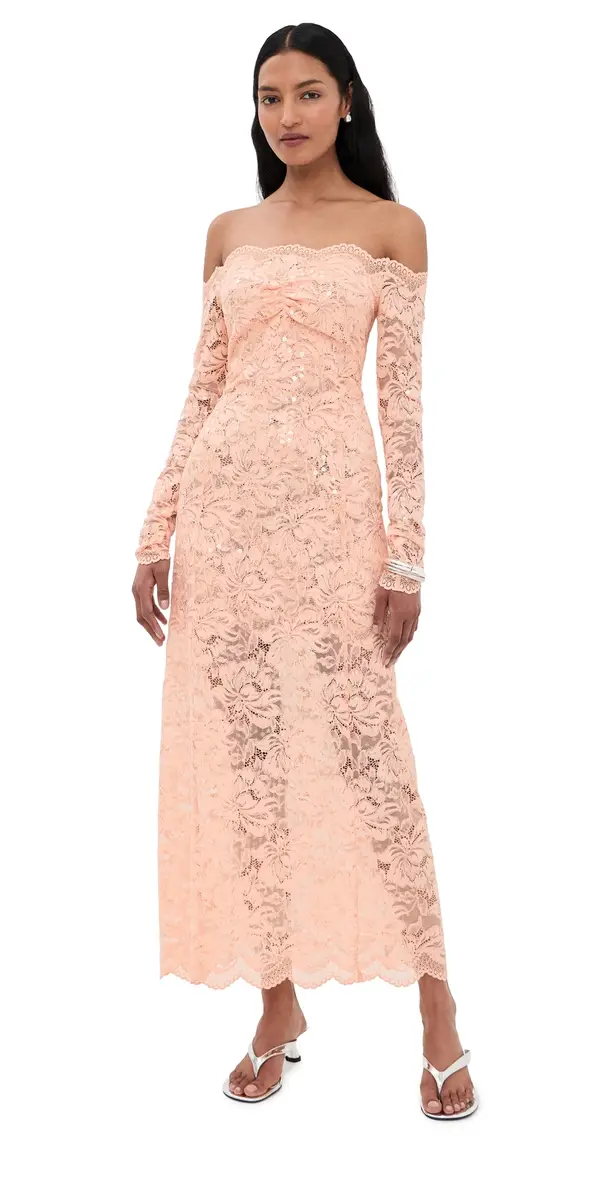 rabanne Lace Dress with Sequin Embroidery Salmon Pink | Image 1 rabanne Lace Dress with Sequin Embroidery Salmon Pink | Image 1