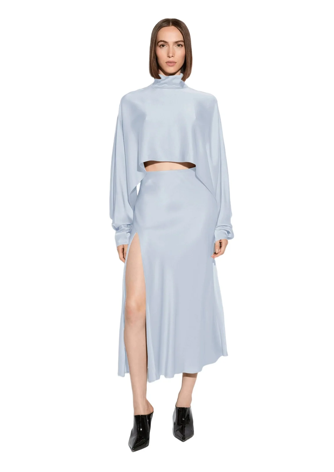 Satin Bias Slit Midi Skirt Satin Bias Slit Midi Skirt