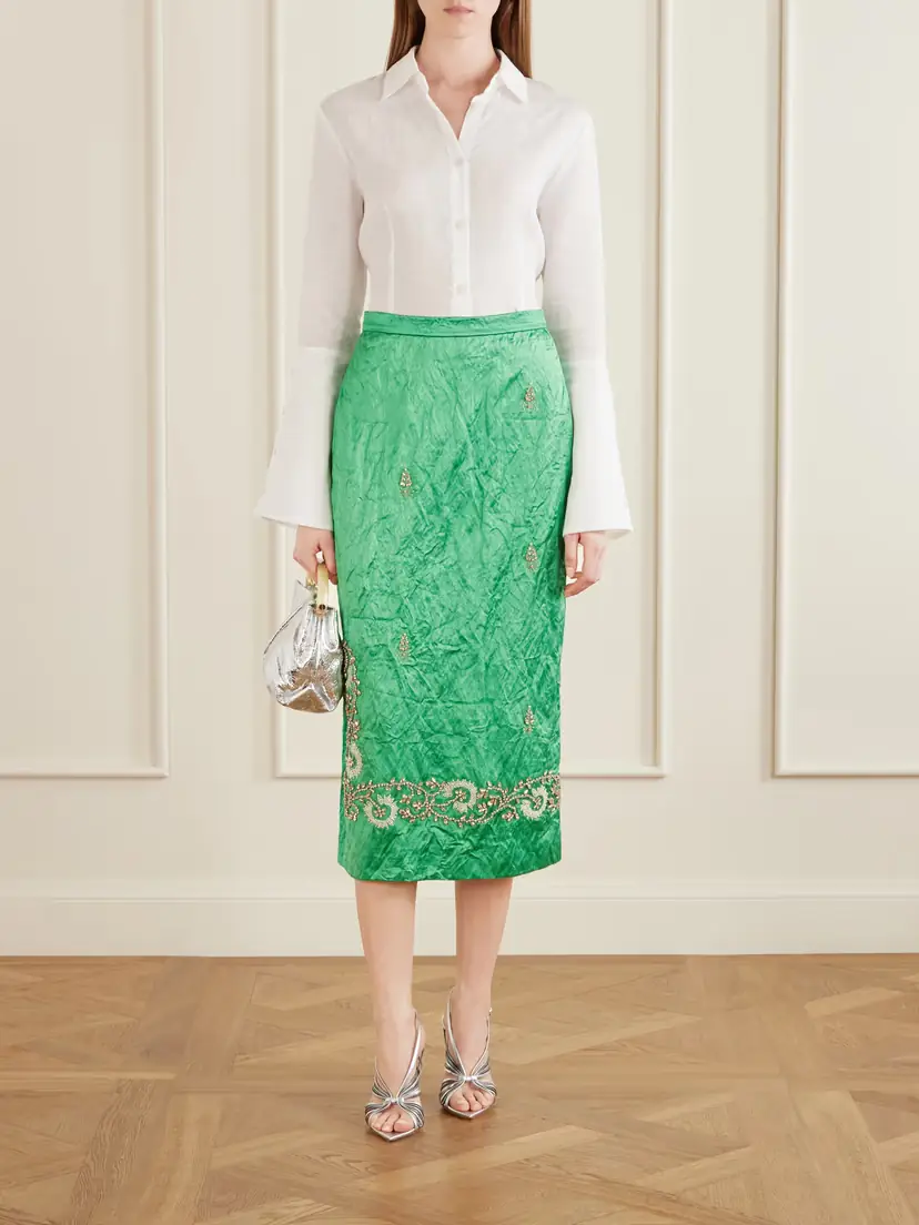 Erdem Embellished Crinkled-satin Midi Skirt | Thumbnail 2
