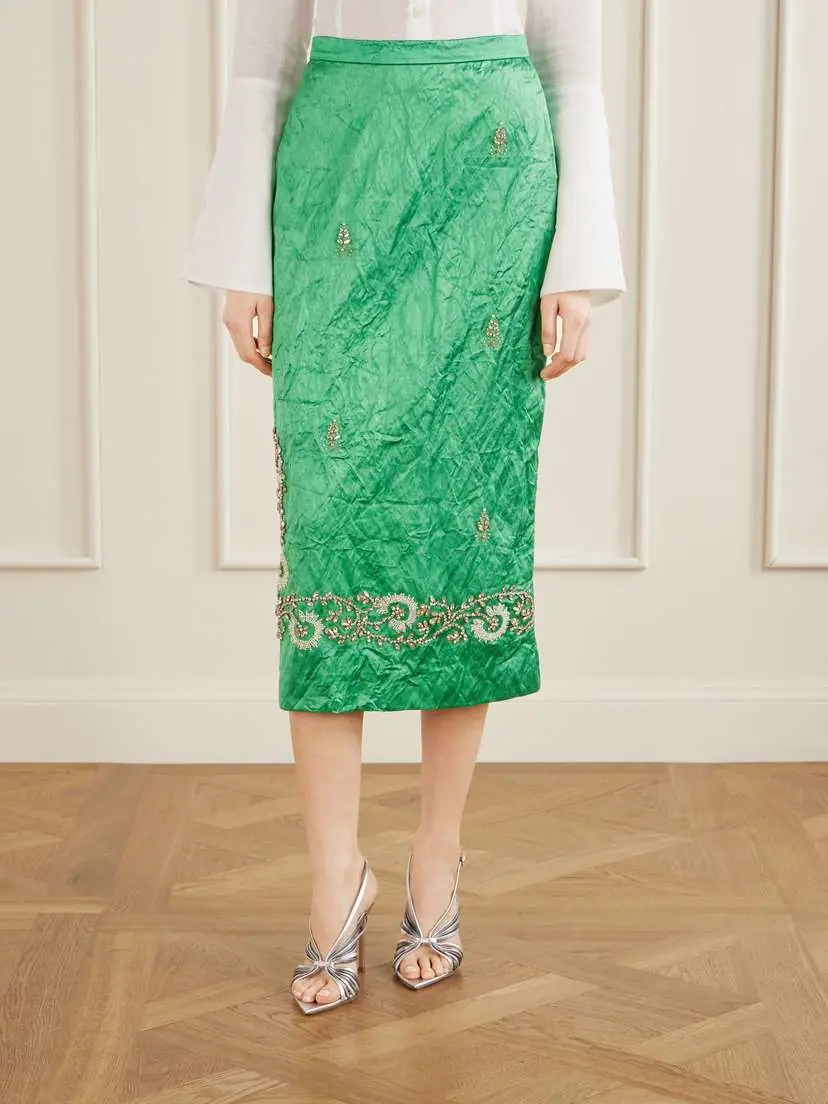 Erdem Embellished Crinkled-satin Midi Skirt | Thumbnail 3