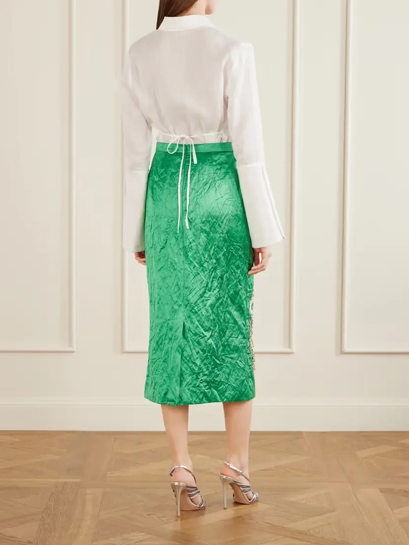 Erdem Embellished Crinkled-satin Midi Skirt | Thumbnail 4