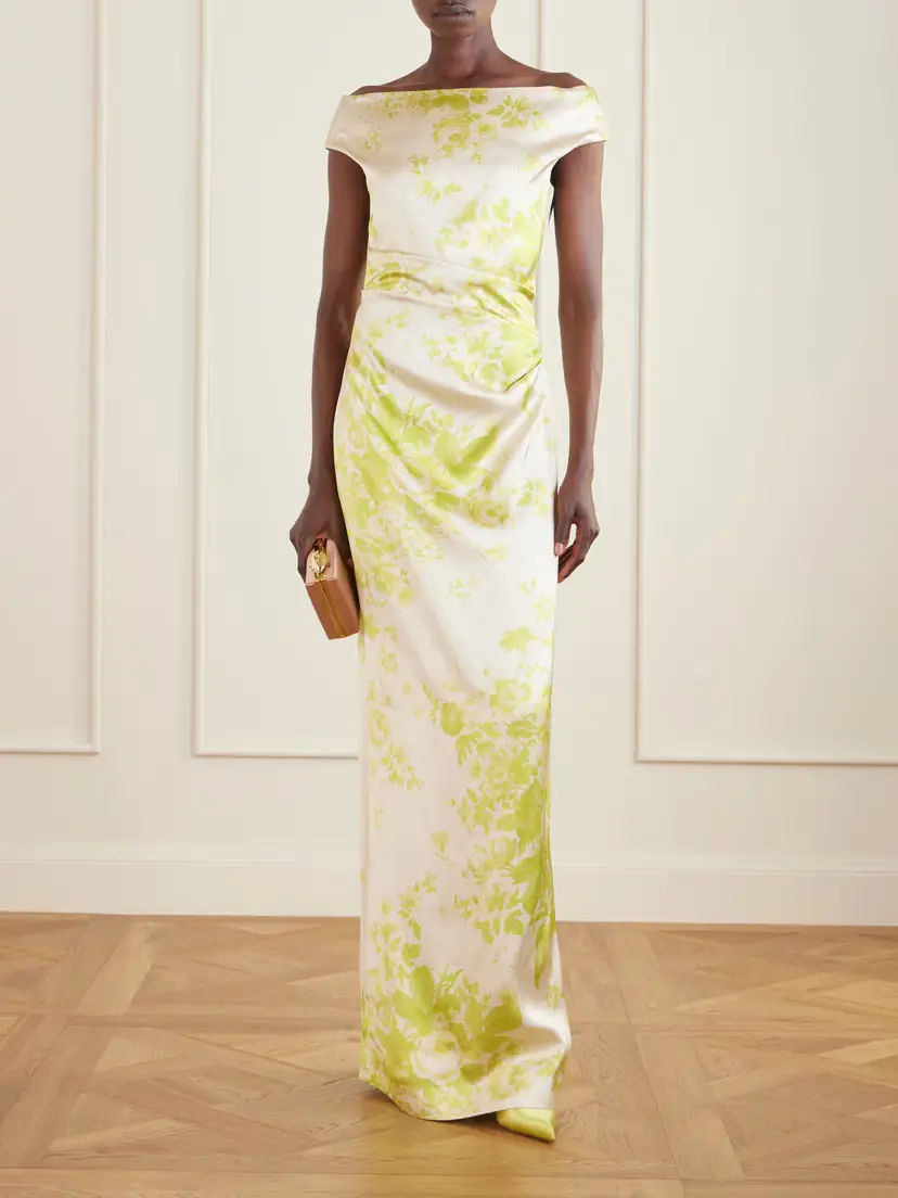 Erdem Off-the-shoulder Pleated Floral-print Duchesse-satin Gown | Thumbnail 2