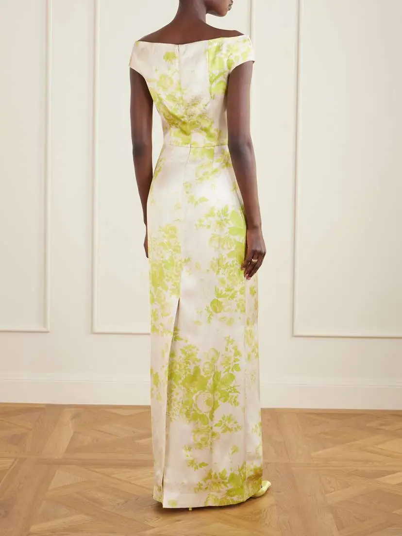 Erdem Off-the-shoulder Pleated Floral-print Duchesse-satin Gown | Thumbnail 3