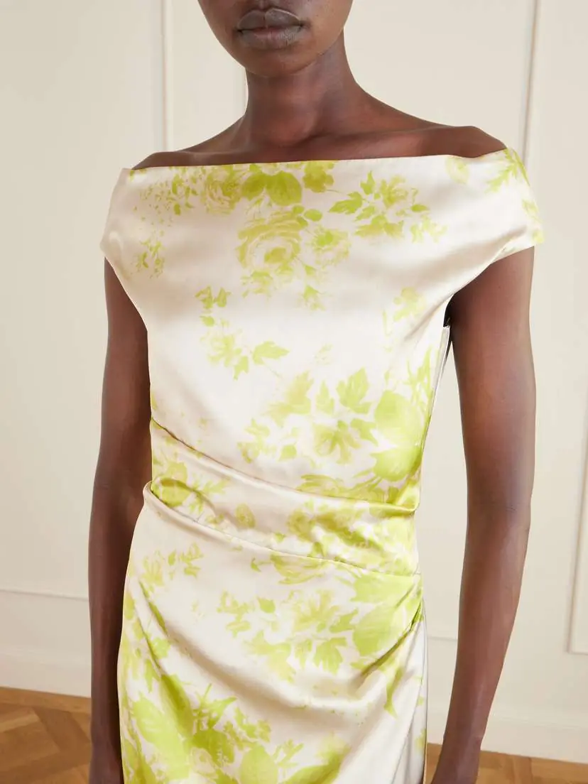 Erdem Off-the-shoulder Pleated Floral-print Duchesse-satin Gown | Thumbnail 4