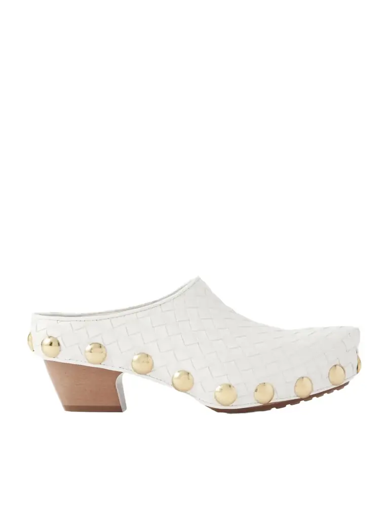 Bottega Veneta Gondola Studded Intrecciato Leather Clogs | Image 1 Bottega Veneta Gondola Studded Intrecciato Leather Clogs | Image 1