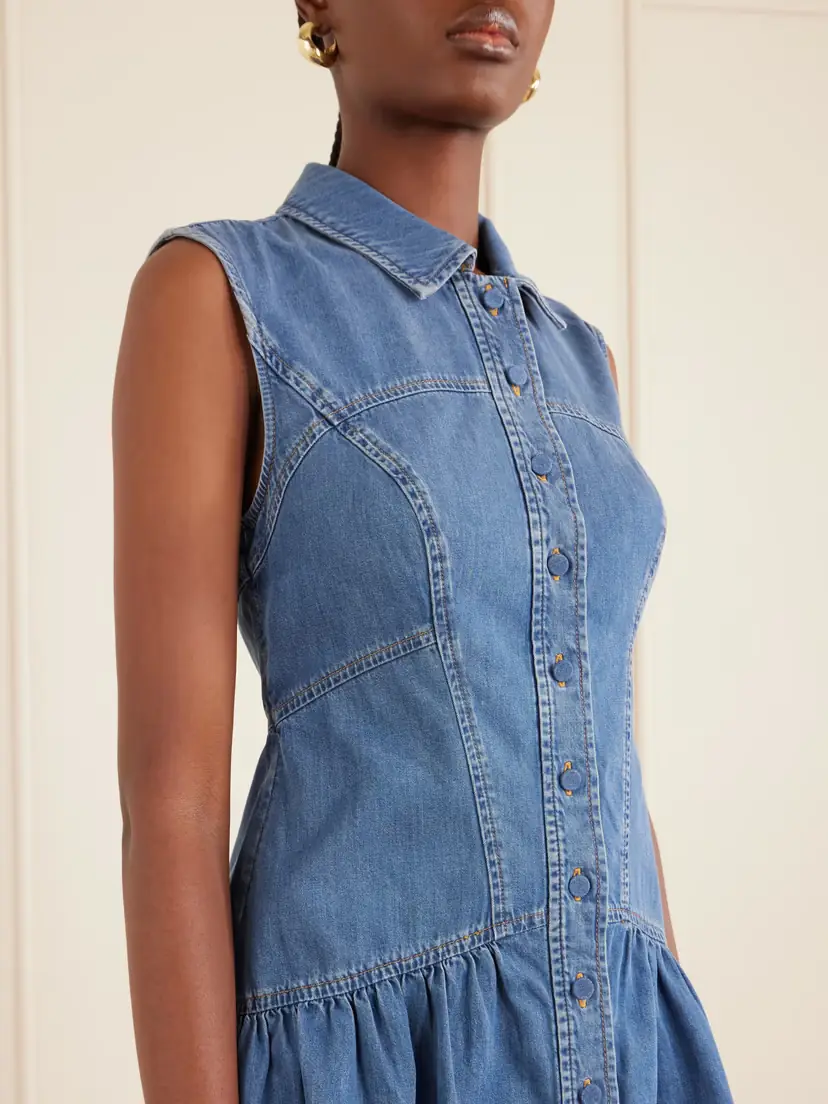Frame Paneled Denim Mini Dress | Thumbnail 4 Frame Paneled Denim Mini Dress | Thumbnail 4