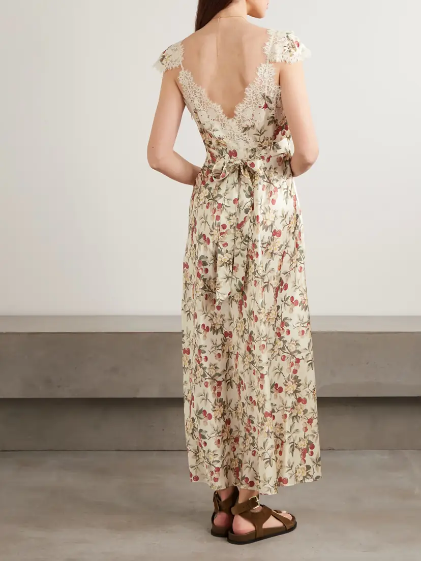 DÔEN Fiona Lace-trimmed Floral-print Silk-satin Midi Dress | Thumbnail 3 DÔEN Fiona Lace-trimmed Floral-print Silk-satin Midi Dress | Thumbnail 3