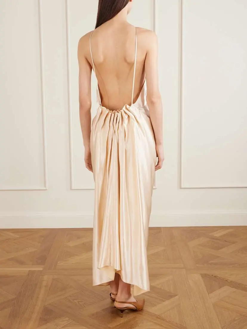 Khaite Kent Open-back Draped Satin Maxi Dress | Thumbnail 3 Khaite Kent Open-back Draped Satin Maxi Dress | Thumbnail 3
