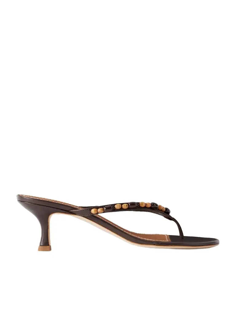 Freja Bead-embellished Leather Thong Sandals