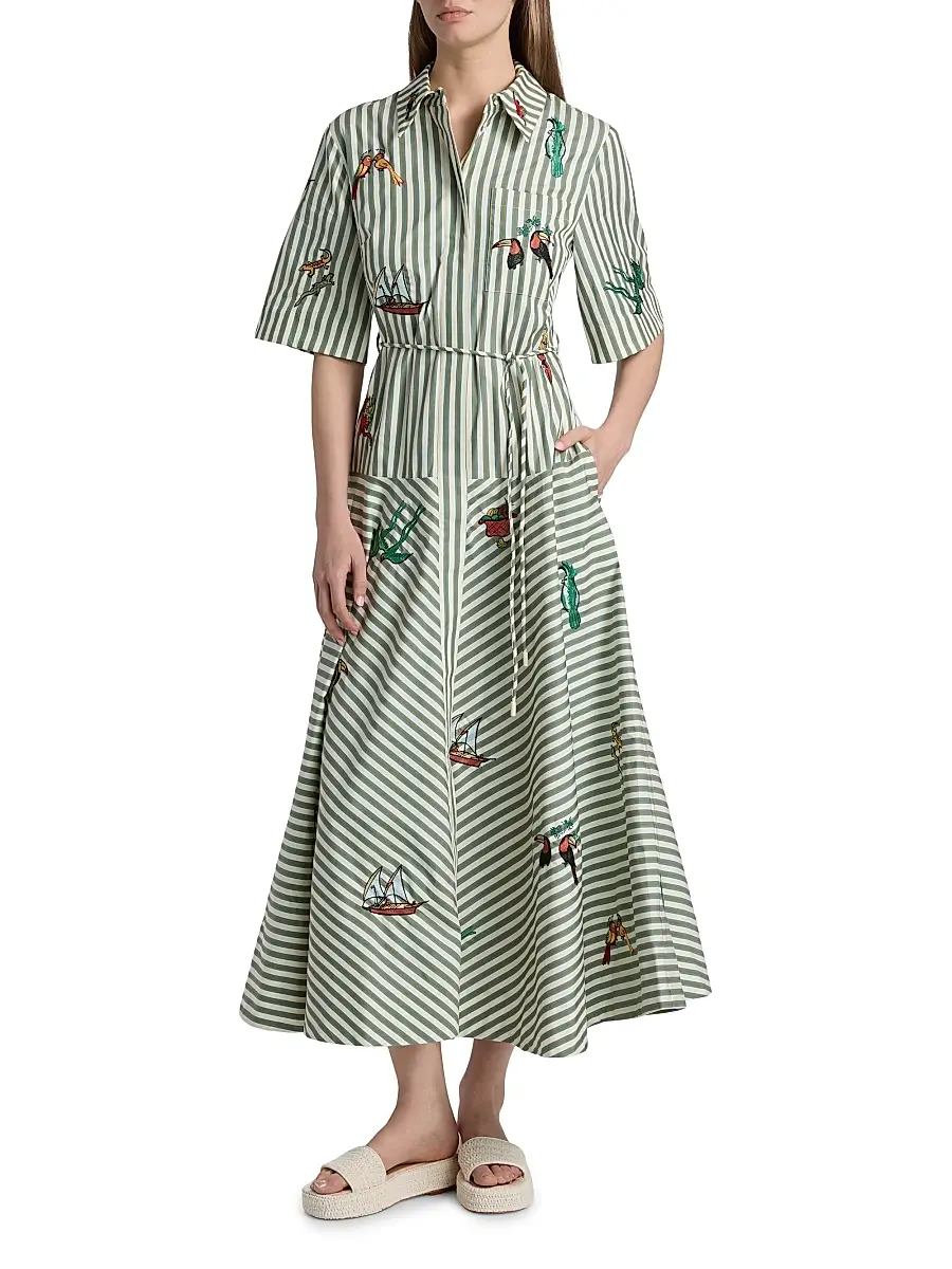 ALÉMAIS Women's Bisou Embroidered Striped Cotton Poplin Midi-Shirtdress | Thumbnail 2 ALÉMAIS Women's Bisou Embroidered Striped Cotton Poplin Midi-Shirtdress | Thumbnail 2