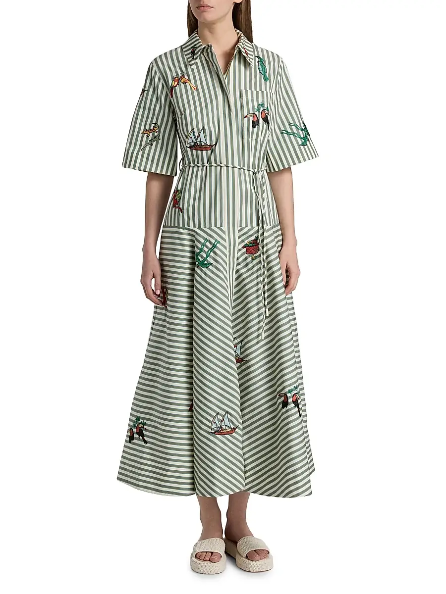ALÉMAIS Women's Bisou Embroidered Striped Cotton Poplin Midi-Shirtdress | Thumbnail 3 ALÉMAIS Women's Bisou Embroidered Striped Cotton Poplin Midi-Shirtdress | Thumbnail 3