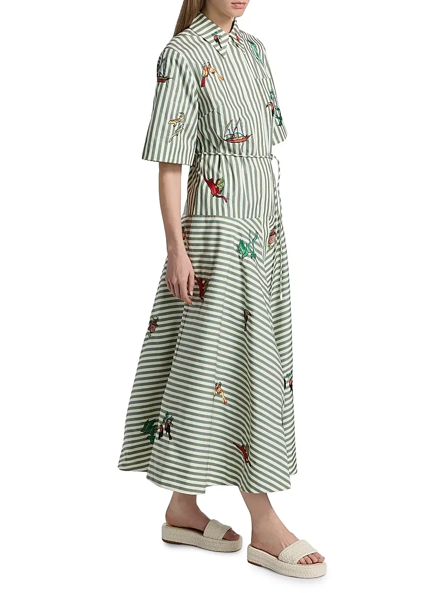 ALÉMAIS Women's Bisou Embroidered Striped Cotton Poplin Midi-Shirtdress | Thumbnail 4 ALÉMAIS Women's Bisou Embroidered Striped Cotton Poplin Midi-Shirtdress | Thumbnail 4