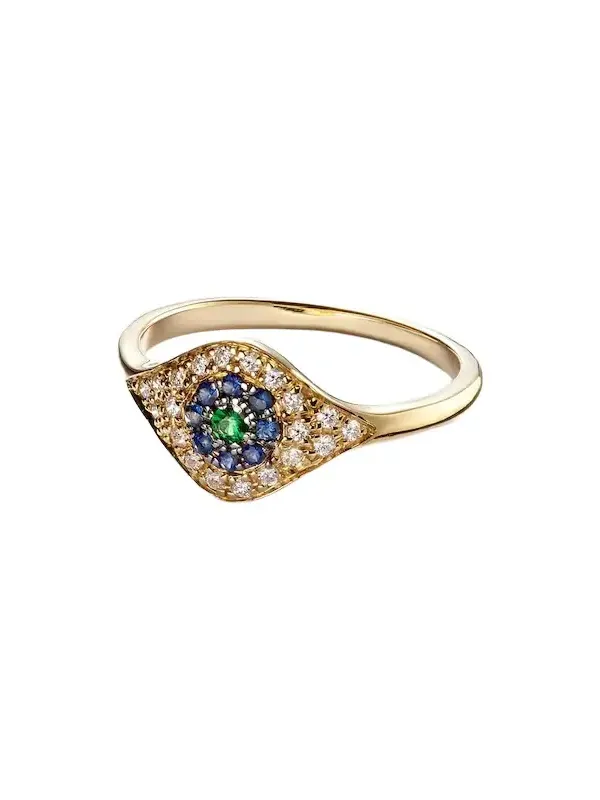 Cats Eye 18kt gold ring with diamonds, sapphires and tsavorite Cats Eye 18kt gold ring with diamonds, sapphires and tsavorite