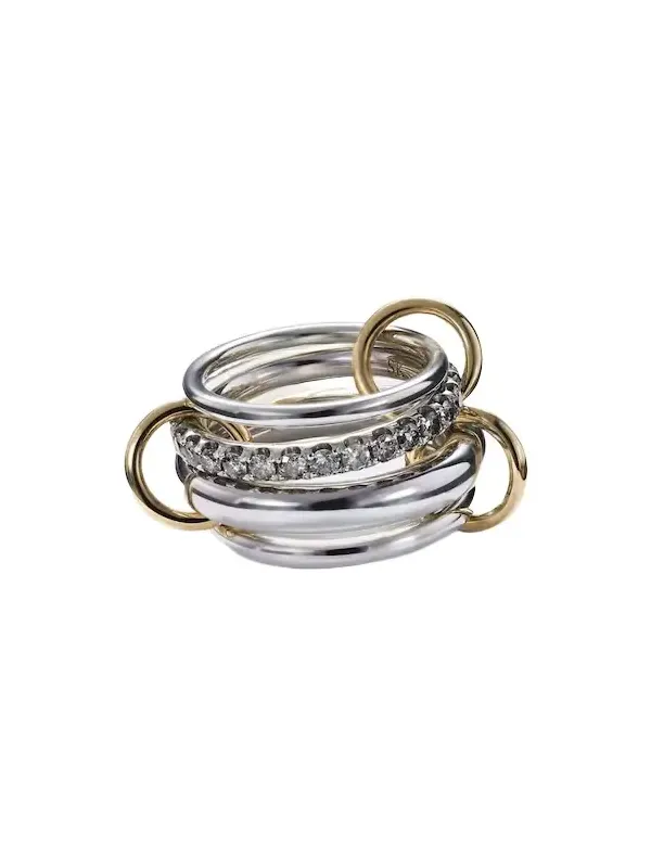 Janssen SG Gris sterling silver ring with diamonds and yellow and rose gold connectors Janssen SG Gris sterling silver ring with diamonds and yellow and rose gold connectors