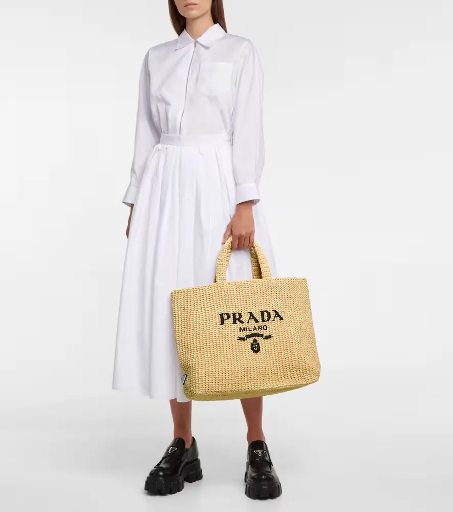 Prada Medium logo raffia tote | Thumbnail 4