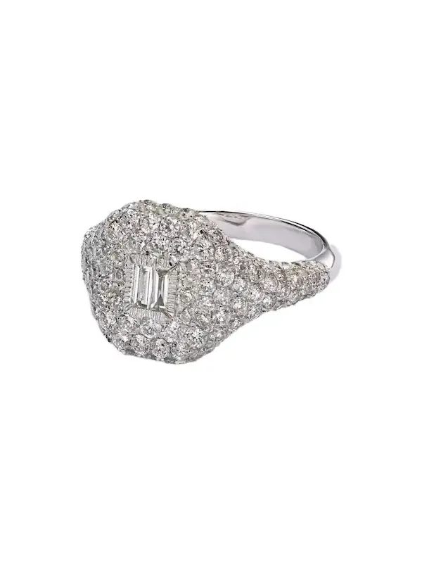 Pavé 18kt white gold pinky ring with diamonds