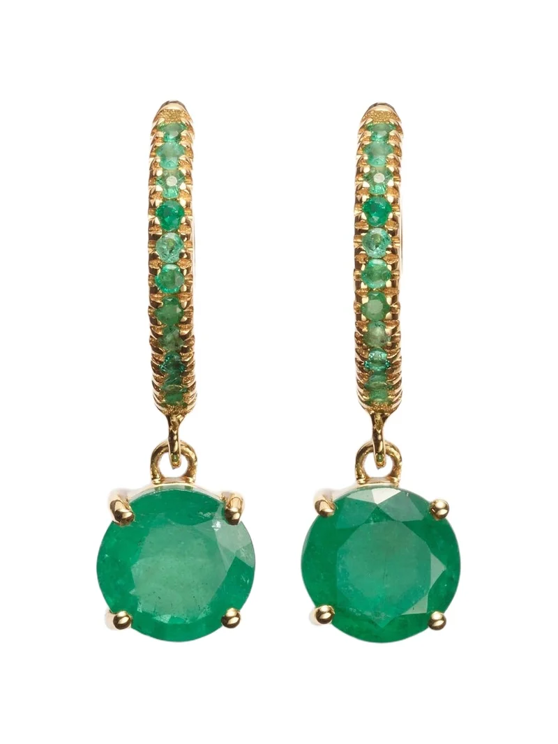 Ileana Makri Grass Seed 18kt gold hoop earrings with emeralds