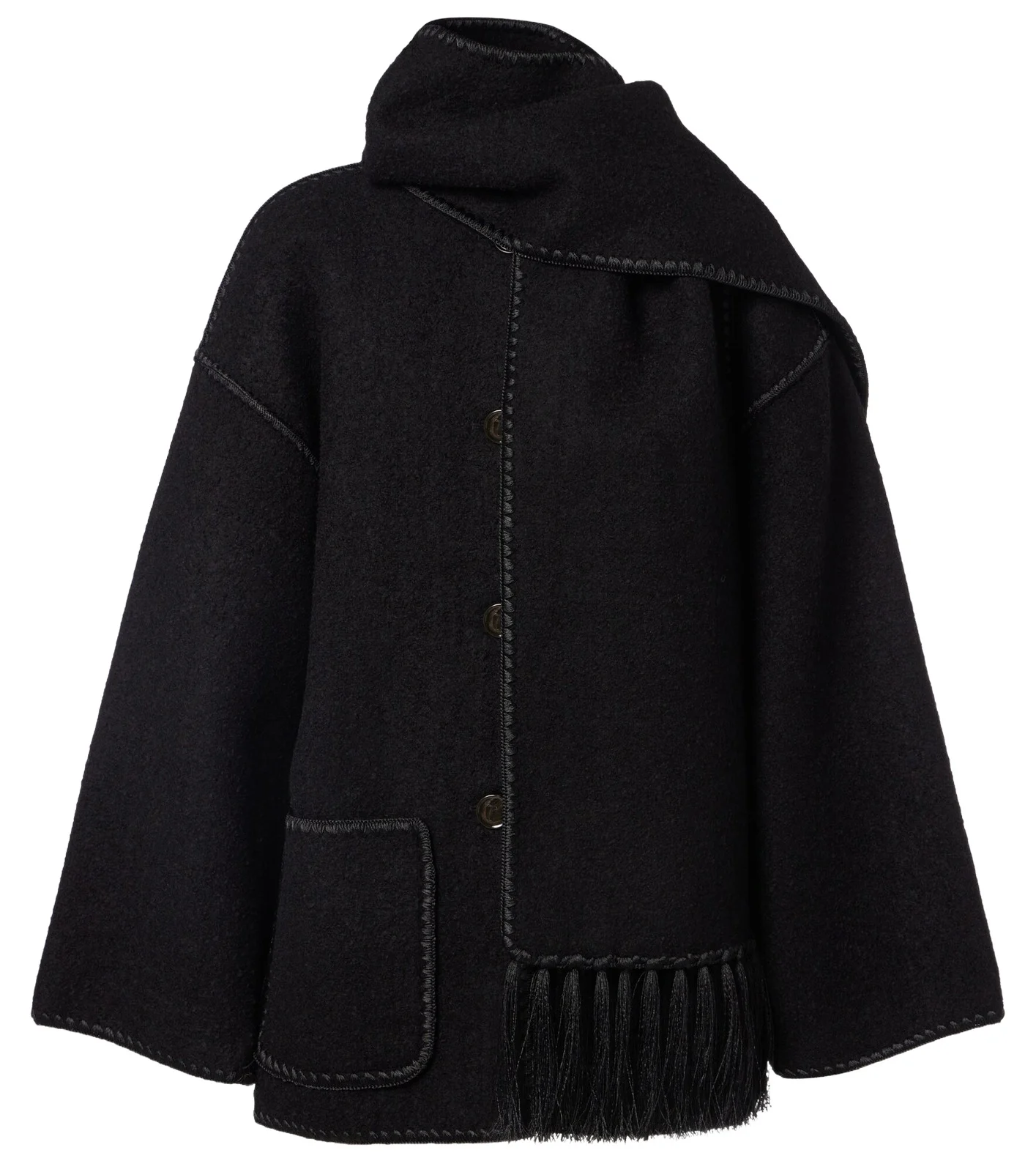 Embroidered wool-blend scarf jacket
