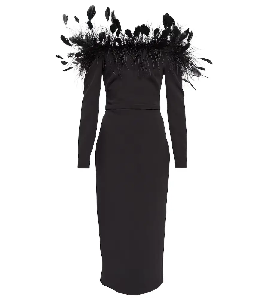 Safiyaa Feather-trimmed midi dress | Image 1 Safiyaa Feather-trimmed midi dress | Image 1