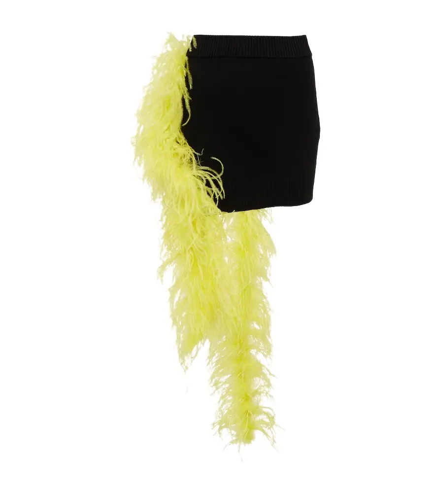 The Attico Feather-trimmed knitted miniskirt