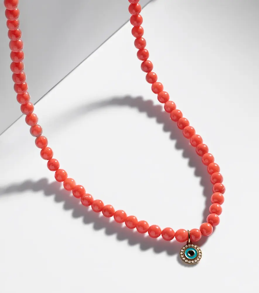 Sydney Evan Evil Eye 14kt gold and coral beaded necklace with diamonds | Thumbnail 6 Sydney Evan Evil Eye 14kt gold and coral beaded necklace with diamonds | Thumbnail 6