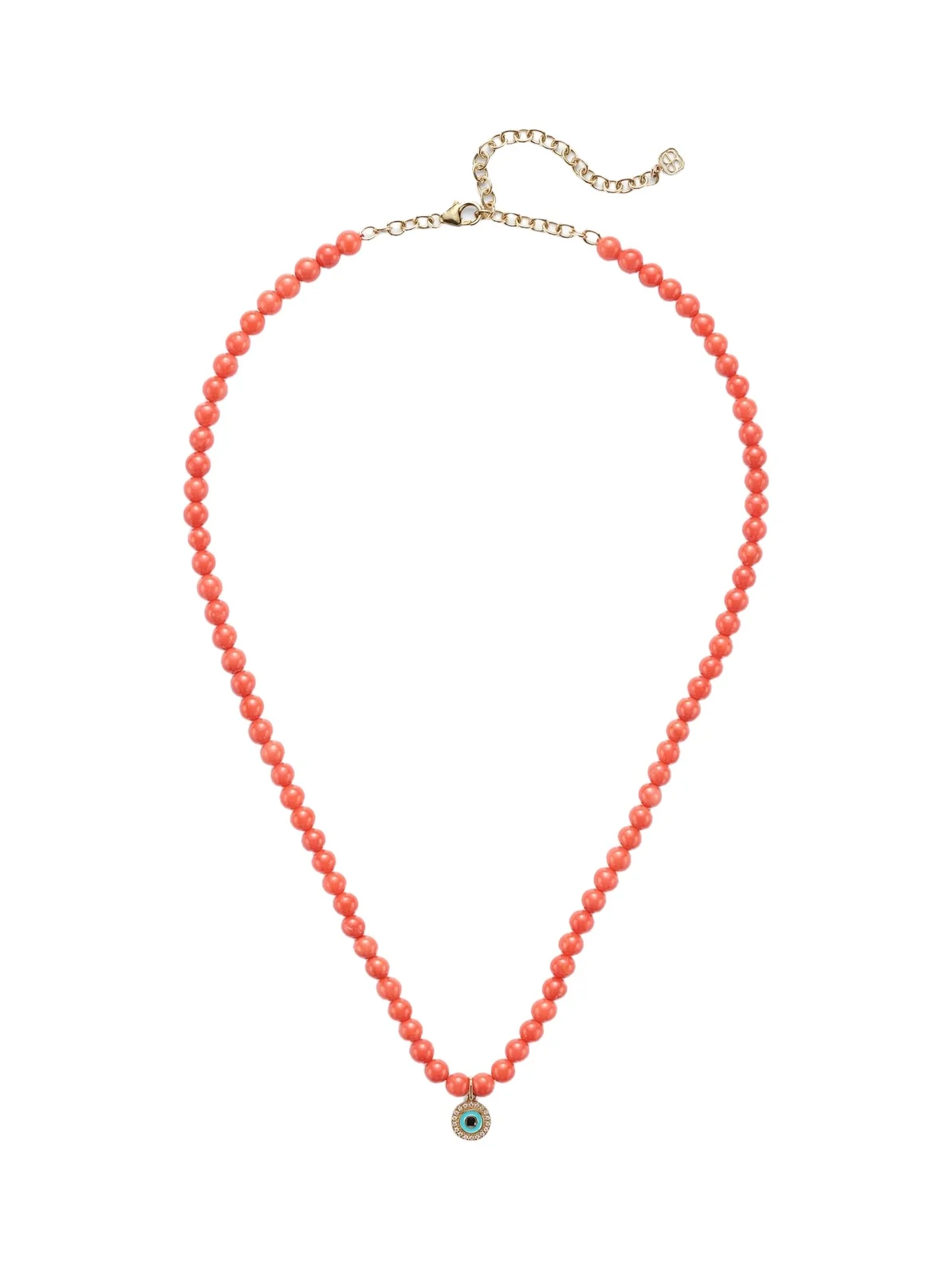 Evil Eye 14kt gold and coral beaded necklace with diamonds Evil Eye 14kt gold and coral beaded necklace with diamonds