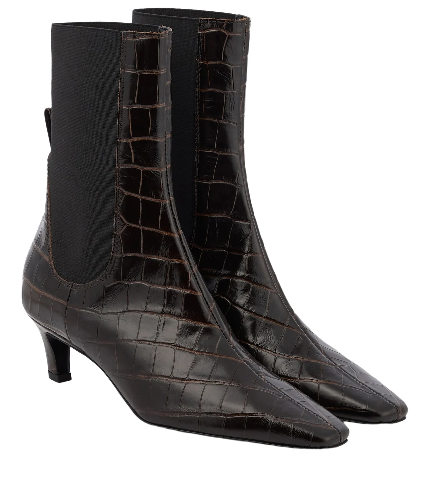 Croc-effect leather ankle boots