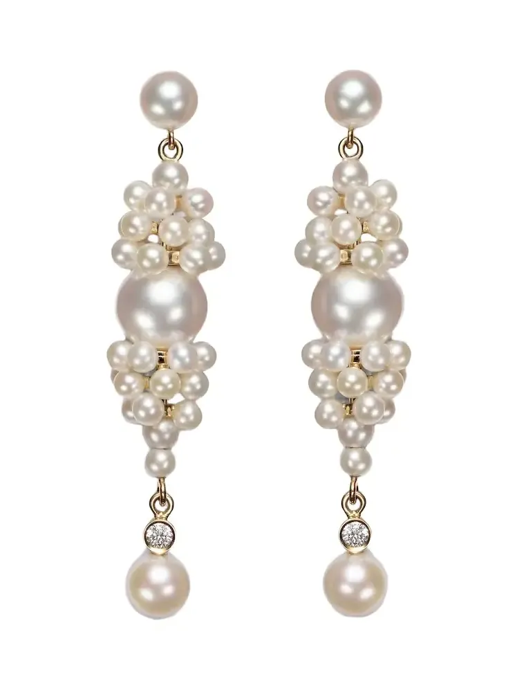 Rêve de Diamant 14kt gold earrings with diamonds and pearls