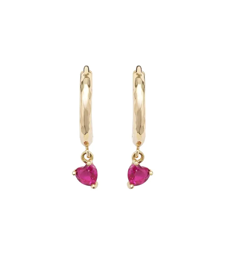 Octavia Elizabeth Charmed Micro Gabby 18kt gold hoop earrings with ruby | Image 1 Octavia Elizabeth Charmed Micro Gabby 18kt gold hoop earrings with ruby | Image 1