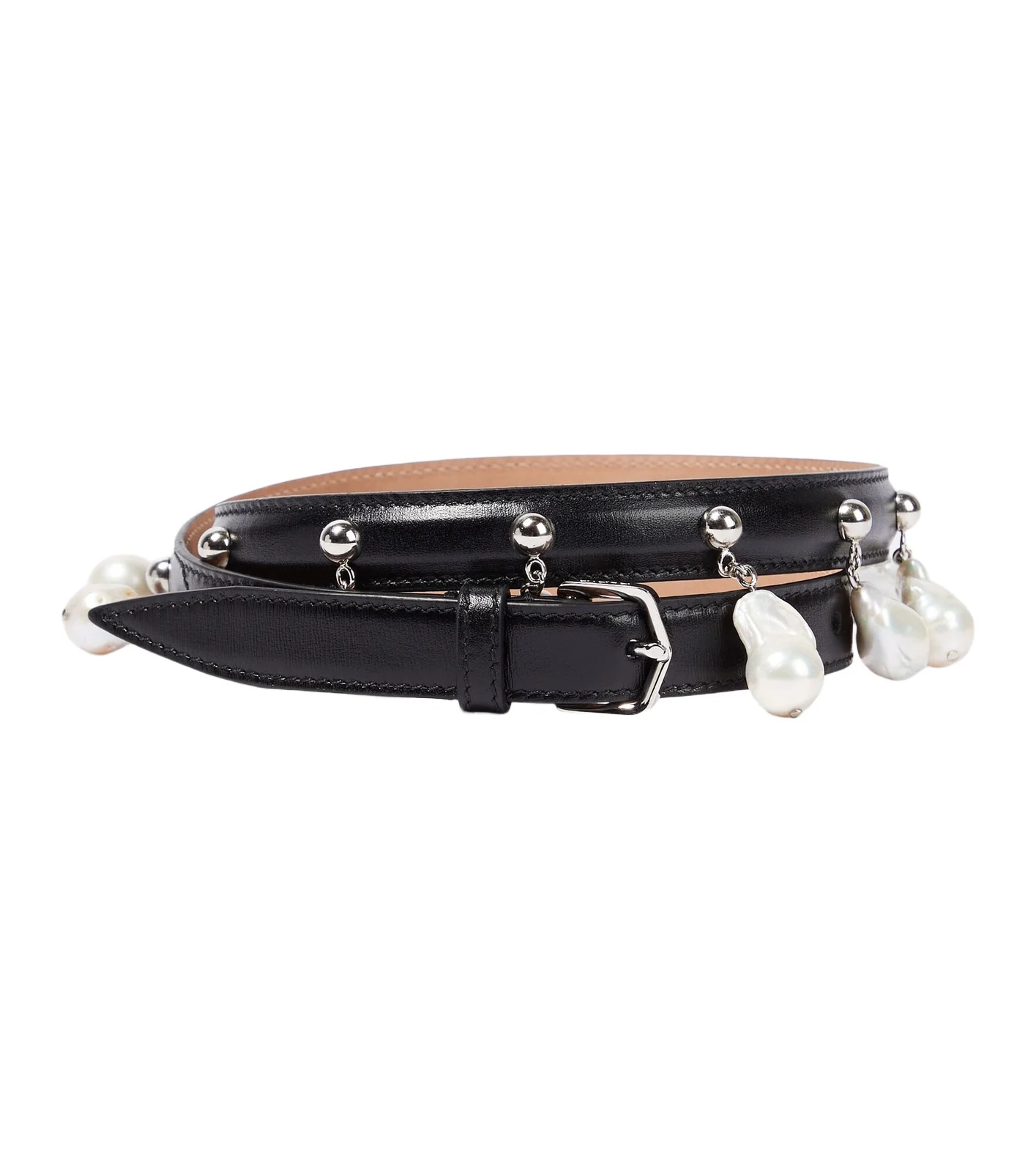 ALAÏA ALAÏA Faux pearl-embellished leather belt