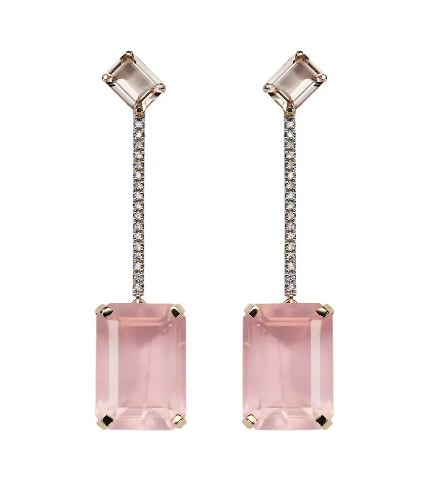 Mateo 14kt gold earrings with morganite, quartz and diamonds | Image 1 Mateo 14kt gold earrings with morganite, quartz and diamonds | Image 1