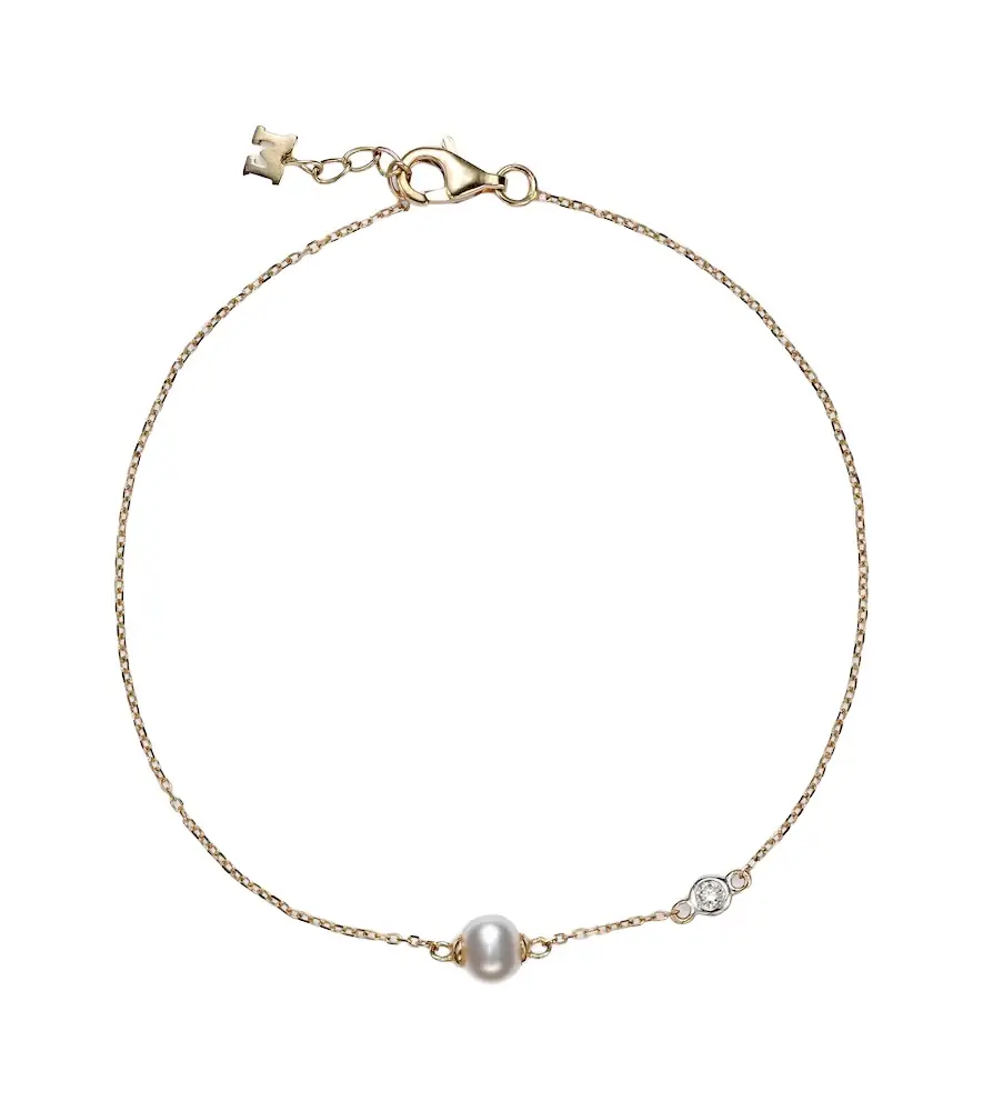 Mateo 14kt gold chain bracelet with diamonds and pearls | Image 1 Mateo 14kt gold chain bracelet with diamonds and pearls | Image 1
