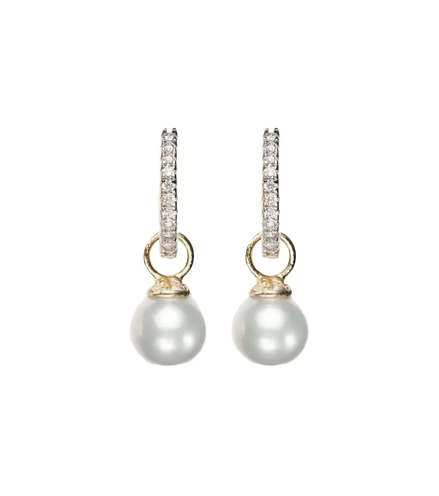 Mateo 14kt gold earrings with diamonds and detachable pearls