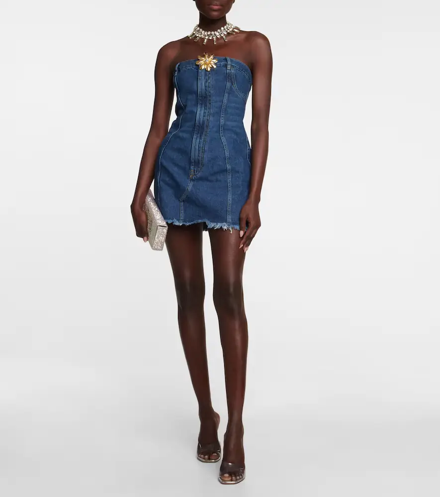 AREA Mussel Flower denim minidress | Thumbnail 2