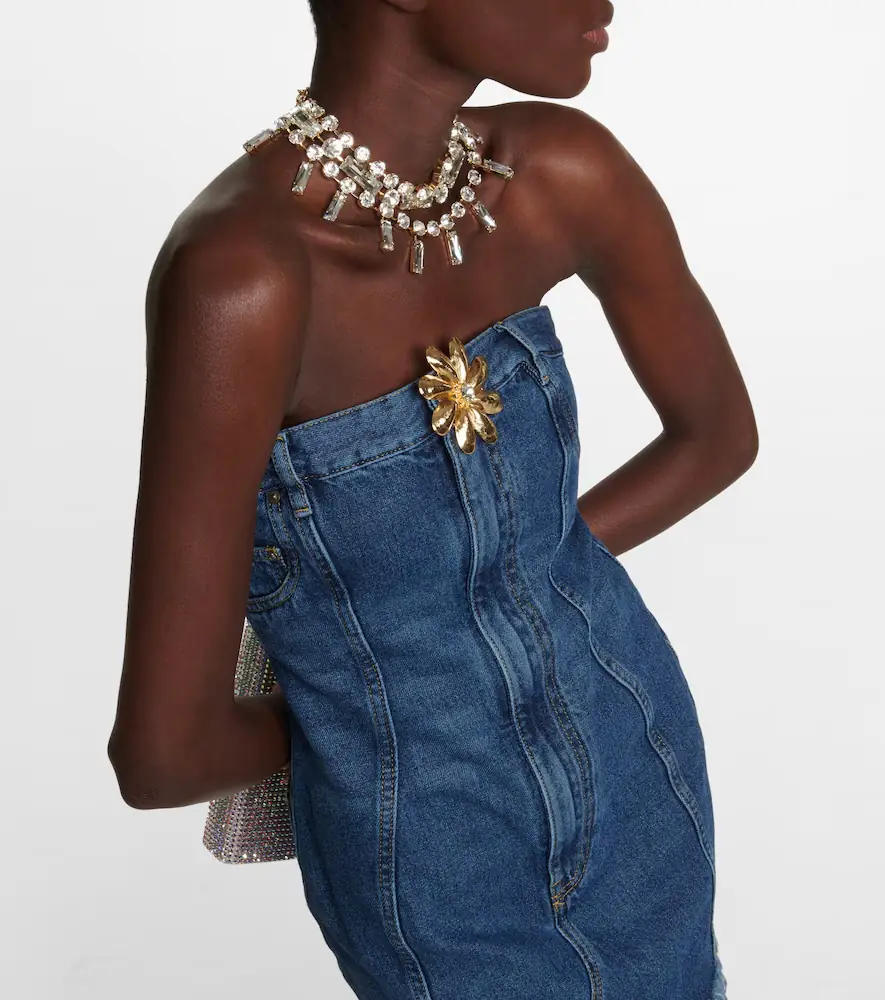 AREA Mussel Flower denim minidress | Thumbnail 4
