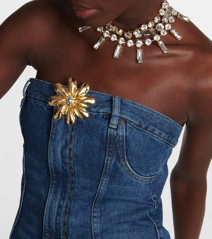 AREA Mussel Flower denim minidress | Thumbnail 5