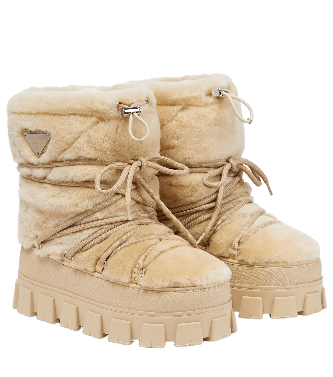 Shearling and leather snow boots