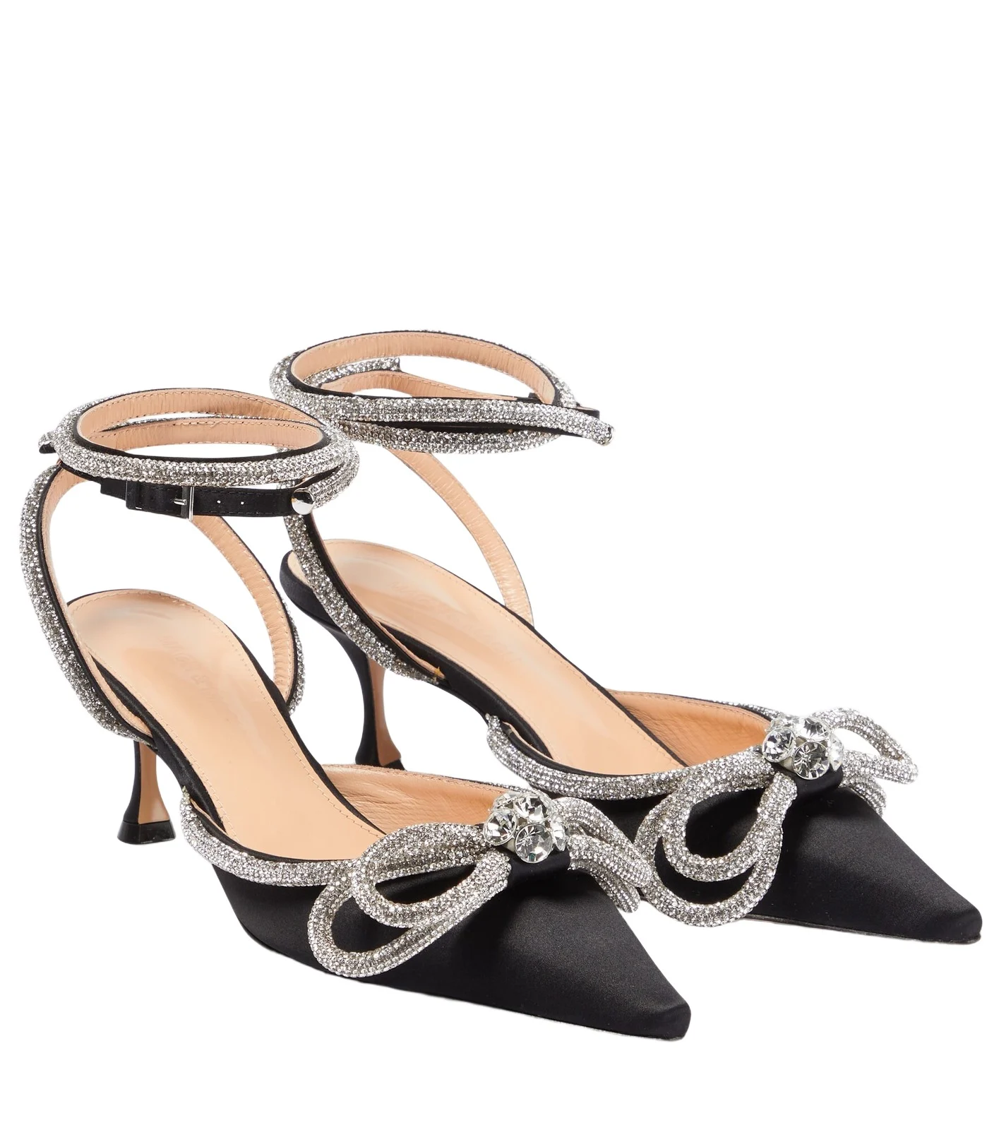 Double Bow 65 embellished satin pumps