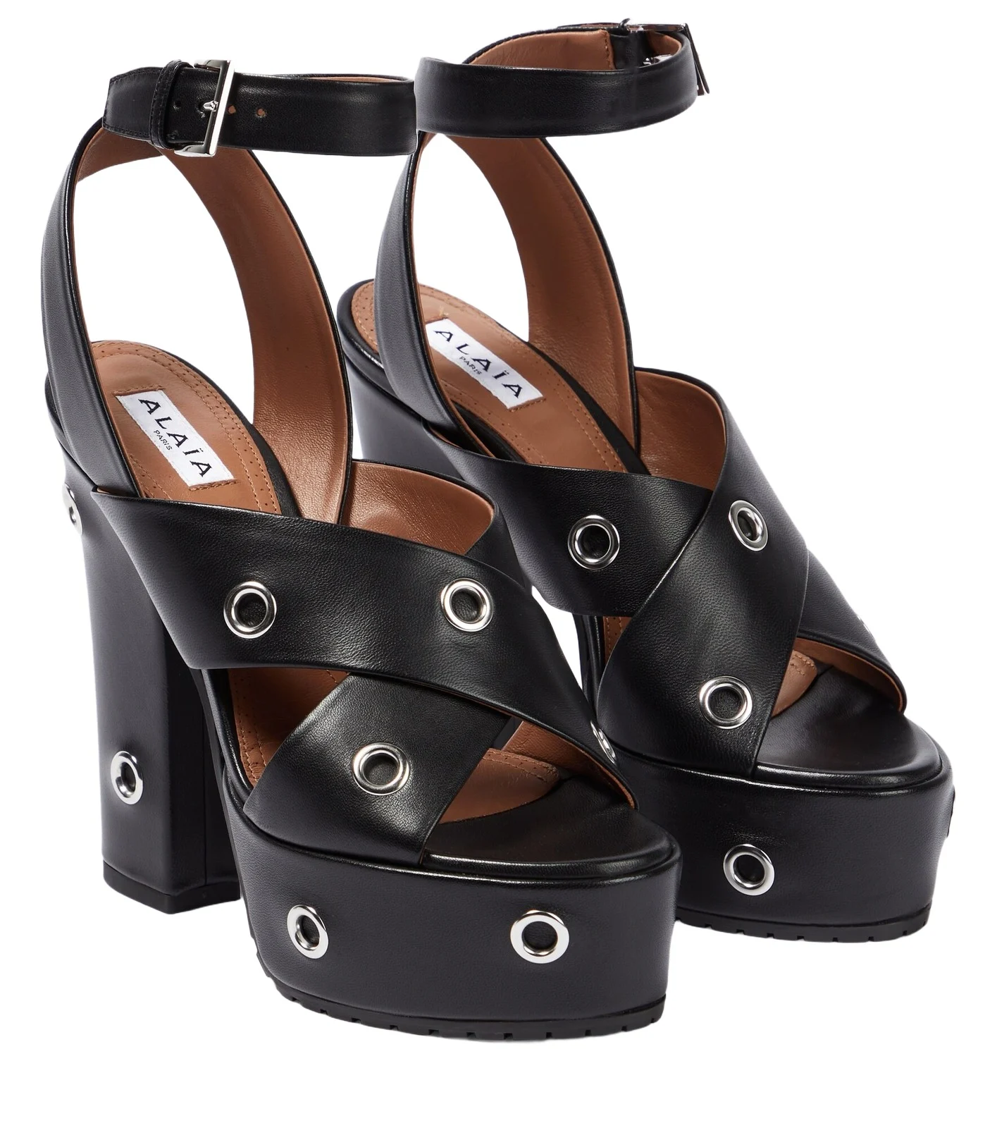 Eyelet-embellished leather sandals