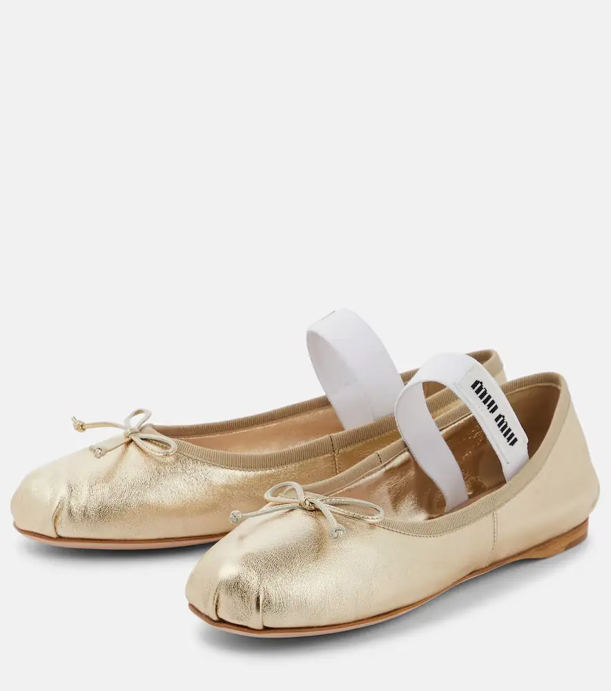 Miu Miu Logo leather ballet flats | Thumbnail 4