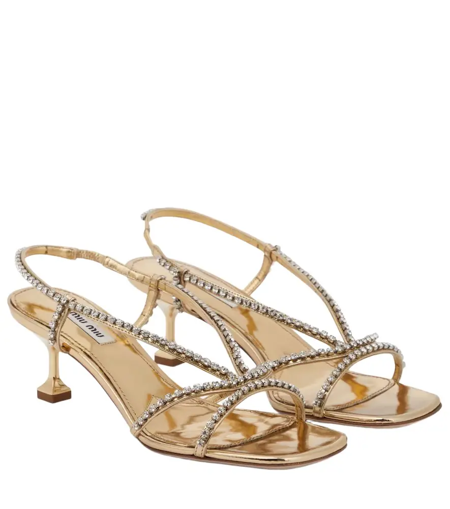 Miu Miu Embellished metallic leather sandals | Image 1 Miu Miu Embellished metallic leather sandals | Image 1