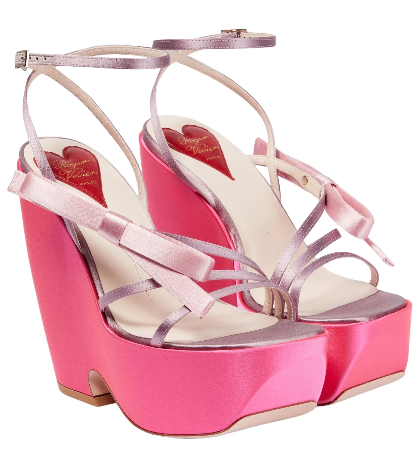 Roger Vivier Choc Bow satin wedge sandals