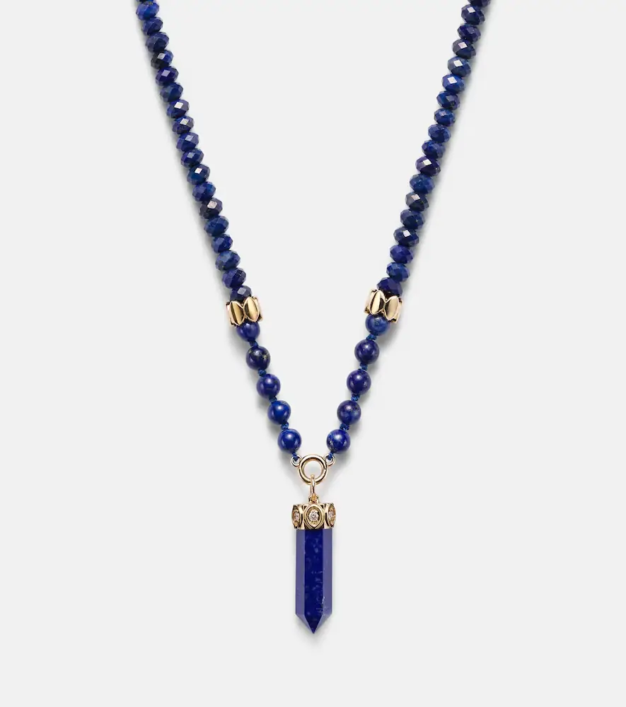 Sydney Evan 14kt gold beaded necklace with diamonds and lapis | Thumbnail 3 Sydney Evan 14kt gold beaded necklace with diamonds and lapis | Thumbnail 3