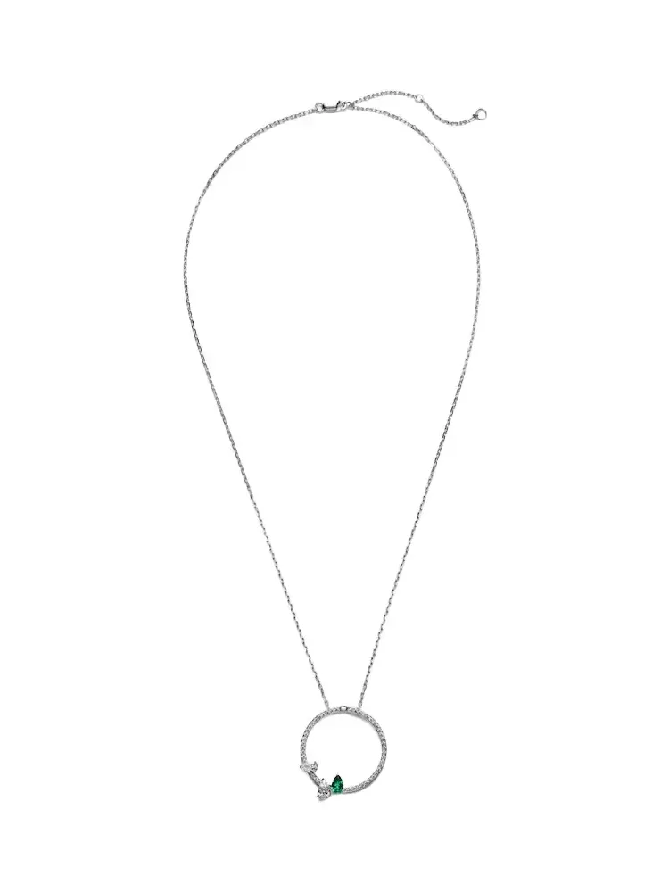 Serti Sur Vide 18kt white gold necklace with diamonds and emerald
