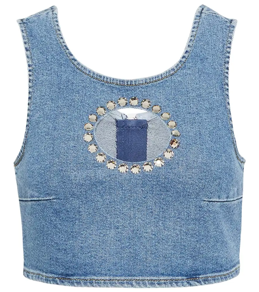 7 For All Mankind Embellished denim crop top