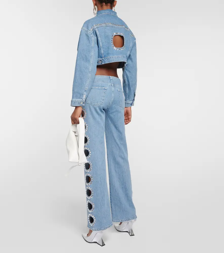 7 For All Mankind Babe embellished cropped denim jacket | Thumbnail 2